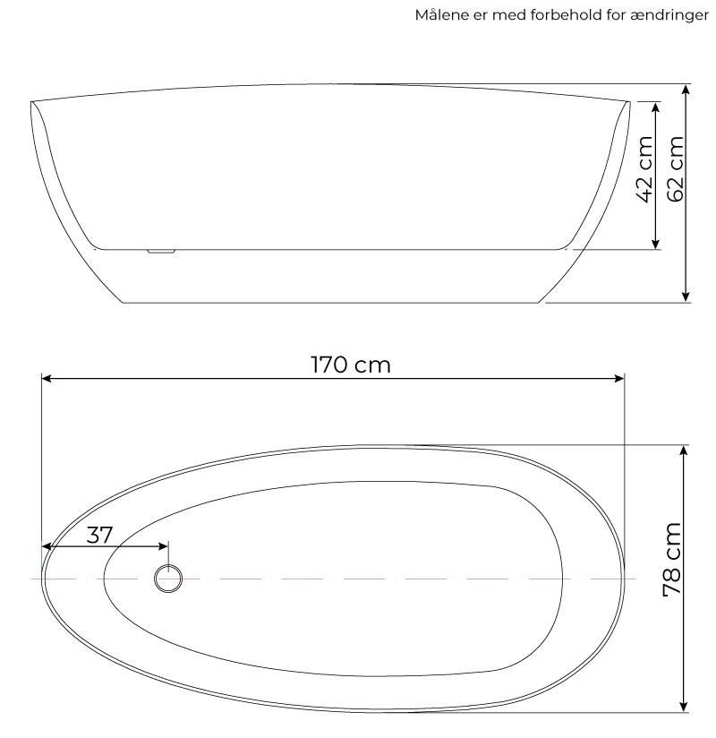 Rømø akrylbadekar 170 cm mathvid - Billede 4