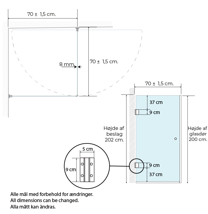 Premium lige brusehjørne 70x70x200 klar - Billede 4