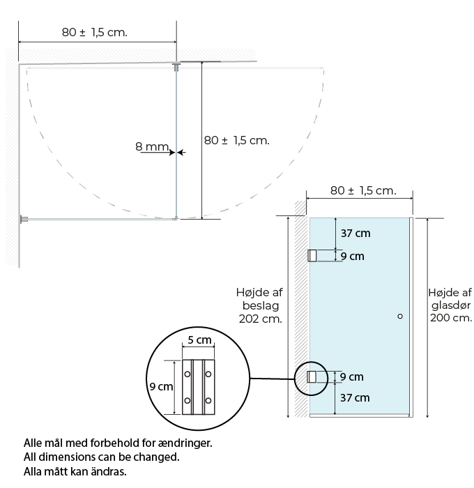 Premium lige brusehjørne 80x80x200 klar - Billede 4