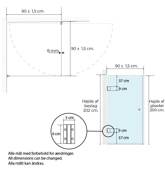 Premium lige brusehjørne 90x90x200 frost - Billede 4