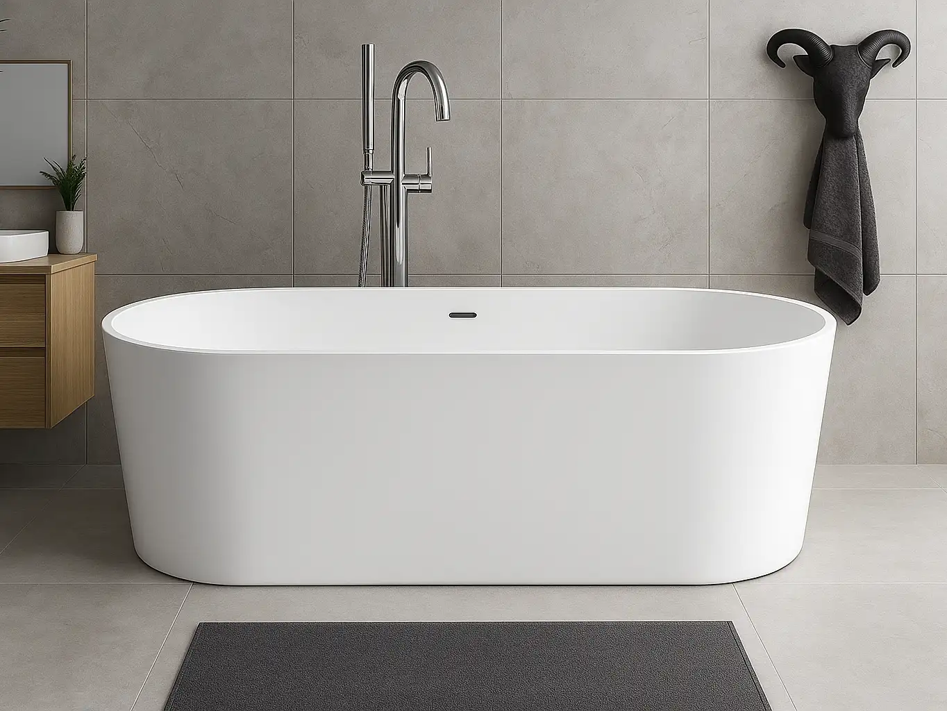 Varna akrylbadkar 135 cm i badrumsmiljö från SPA Kompaniet.
