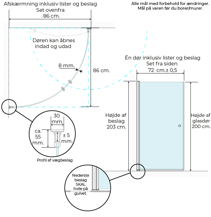 Premium afrundet brusehjørne, B: 86 x H: 200 cm - Billede 2